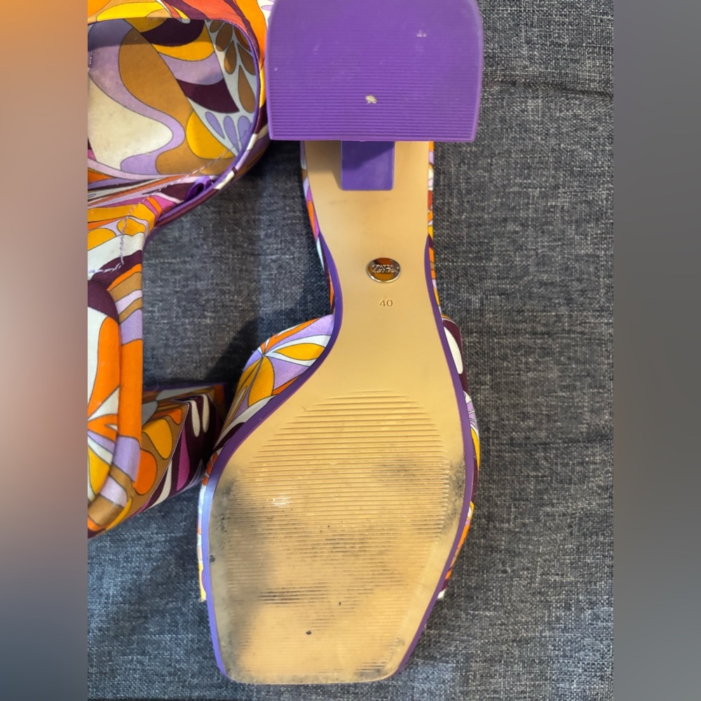 Zara Multicolor Floral Print Block Heel Mules (Orange, Yellow, Pink, Purple) - Picture 4 of 4